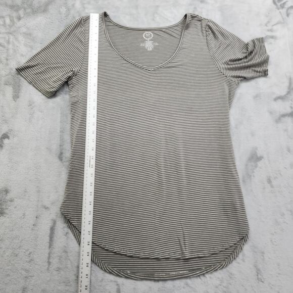 Maurices Top Womens XL Green White Striped 24/7 V-Neck Tee Short Sleeves Stretch - Picture 6 of 7